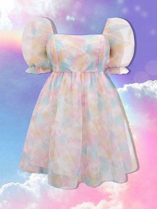 Shein Mini Sukienka Organza Wzór Tie Dye Ntw NI3__XXL