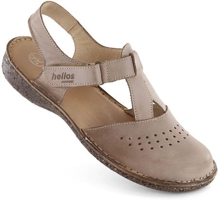 Skórzane sandały damskie komfortowe pełne beżowe Helios 128.02