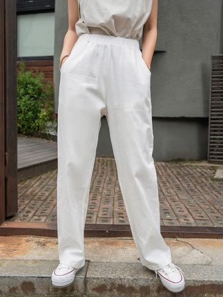 Wysoki Stan Kieszenie H4N NI3__S Shein Białe Spodnie Na Gumce