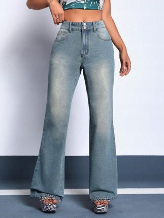 Shein Niebieskie Jeansowe Spodnie Dzwony Wysoki Stan Cpl NI3__W30/L