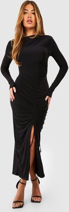 Boohoo Czarna Maxi Sukienka Marszczenie Długi Rękaw 5MA NG2__XL