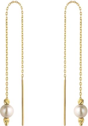 Biżuteria Gabor Złote Kolczyki Długie Wiszące Z Perełką 9 Cm 585