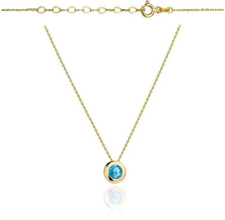 Biżuteria Gabor Złoty Naszyjnik Kółko Z Niebieską Cyrkonią 42+3Cm 585