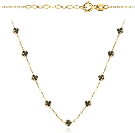 Biżuteria Gabor Naszyjnik Złoty Z Czarnymi Koniczynkami 41,5+3Cm 585