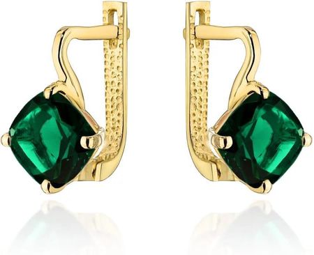 Biżuteria Gabor Kolczyki Złote Zielony Kwarc Kwadrat 585