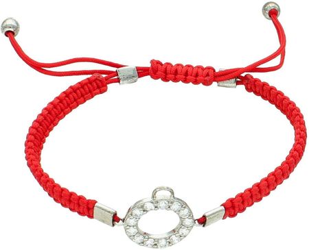 Srebrna bransoletka Apart damska 925 na czerwonym sznurku z kółkiem w cyrkoniach