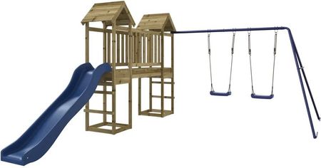 Zakito Europe Drewniany Zestaw Zabawowy Dla Dzieci  Wieża Huśtawka Zjeżdżalnia Niebieski 308X406X194Cm