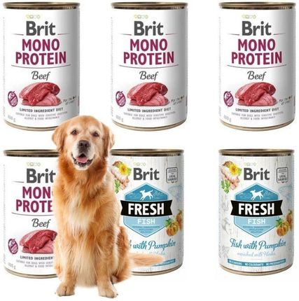 Brit Mono Protein Beef & Rice Mokra Karma Dla Psa 4X400G + Brit Fresh Ryby Dynia Pies 2X400G