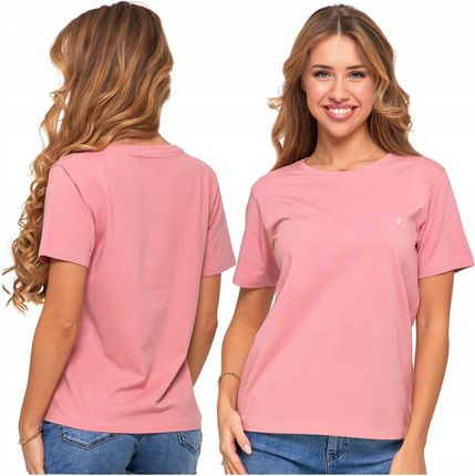 Koszulka Damska Krótki Rękaw Bawełna Premium Różowa T-shirt Basic Moraj XL