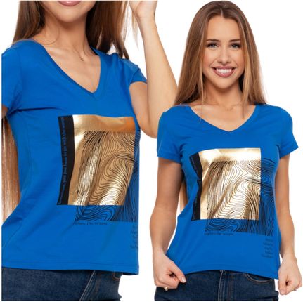 Koszulka Damska Bawełniana T-shirt Ze Złotym Nadrukiem Modny Moraj R.xl