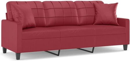 Zakito Home Sofa 3 Osobowa Z Poduszkami Sztuczna Skóra Winna Czerwień 198X77X80 Cm