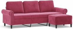 Zakito Home Sofa Z Podnóżkiem 3 Osobowa Aksamit 212X77X80Cm Winna Czerwień
