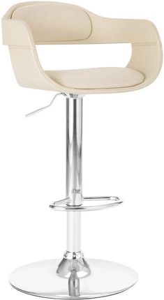Zakito Home Krzesło Barowe Białe Sztuczna Skóra Sklejka Chromowany Metal 49,5X47,5X(84,5 105,5) Cm