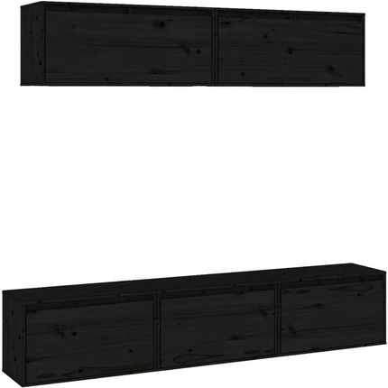 Zakito Home Uniq Tv Wall Cabinets 5 Pcs Black Solid Pine Wood 60X30X35Cm And 80X30X35Cm