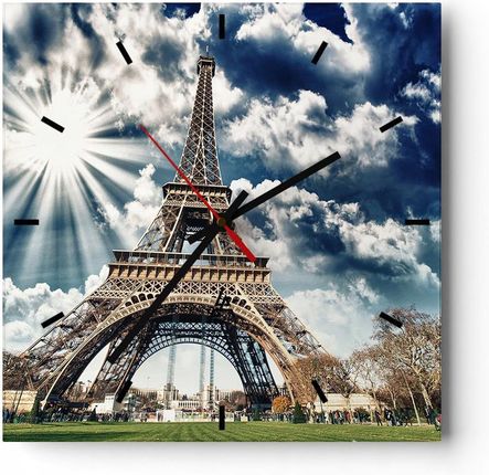 Arttor Duży Zegar Ścienny Na Ścianę 40X40 Wieża Paryż Szklany Cichy (C3Ac40X402435)