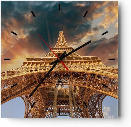 Arttor Duży Zegar Ścienny Na Ścianę 40X40 Wieża Paryż Szklany Cichy (C3Ac40X402437)