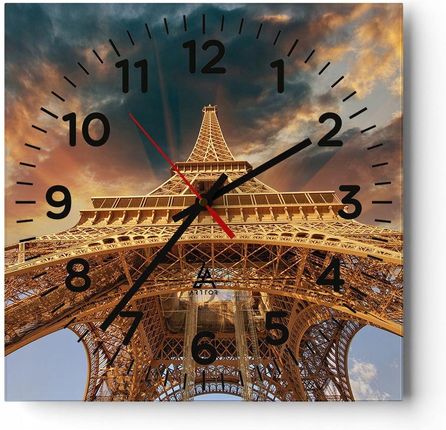 Arttor Zegar Ścienny Do Salonu 40X40 Wieża Paryż Bezgłośny Na Szkle Cichy (C4Ac40X402437)
