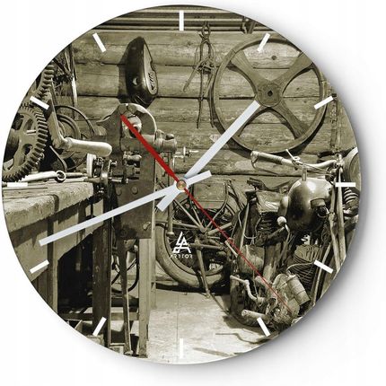 Arttor Duży Zegar Ścienny Na Ścianę 40X40 Motocykl Szklany Okrągły Cichy (C3Ar40X403519)