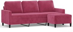 Zakito Europe Sofa 3 Osobowa Z Podnóżkiem Aksamit 198X77X80 Cm Winna Czerwień 100035145153_3201059