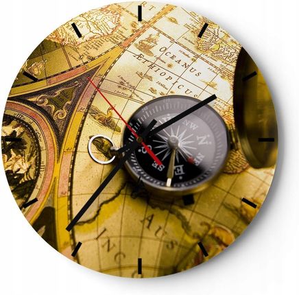 Arttor Duży Zegar Ścienny Na Ścianę 40X40 Podróże Szklany Okrągły Cichy (C3Ar40X402129)