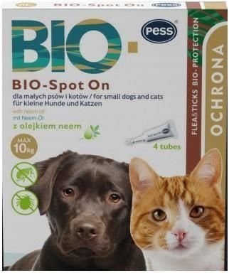 Pess Bio Spot-On Krople Na Kleszcze I Pchły Dla Małych Psów I Kotów 4X1g Z Olejkiem Neem