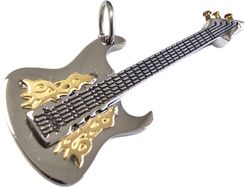 Zdjęcie Gitara - zawieszka rockowa metalowa biżuteria, duża ze stali chirurgicznej złoto srebrna - Leśnica