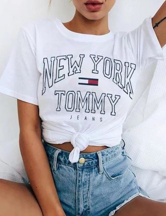 Koszulka Tommy Jeans Hilfiger damska dla kobiet bawełna Biała