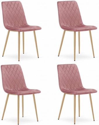 Krzesło TURIN - różowy aksamit / nogi kolor drewna x 4