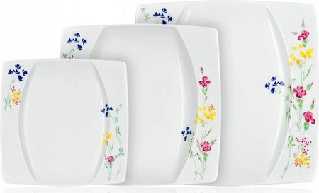 Banquet Talerze Kwadratowe Czeska Porcelana Kwiaty Obiadowe 6 Os Wielkanoc