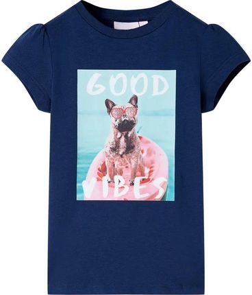 Granatowy T-shirt z nadrukiem psa w łodzi, rozmiar 104 (3-4 lata)