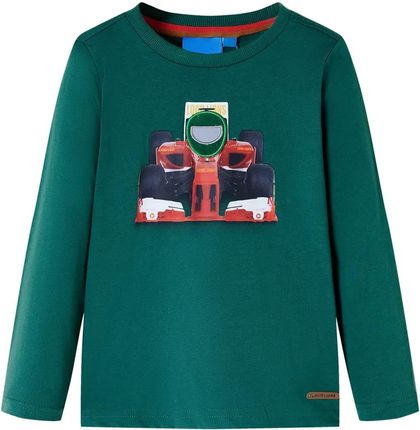 Dziecięca koszulka z nadrukiem samochodu wyścigowego, zielona, rozmiar 104 (3-4 lata)