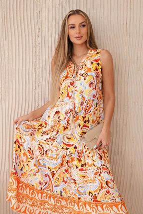 Sukienka letnia w kwiaty wiązany ekoltpomarańczowa