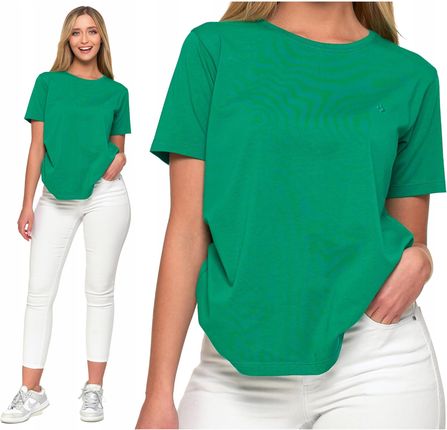 Koszulka Damska T-shirt Premium Zielony Bawełniany Okrągły Dekolt Moraj M