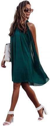 Szyfonowa sukienka z dekoltem halter zielony L/XL