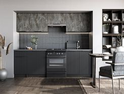 Zdjęcie TAMARA 240 kuchnia zestaw korpus: carbon wood, front: popielaty marmur / czarny - Ostróda