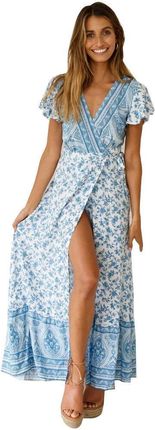 Wzorzysta sukienka maxi - Błękitny XL