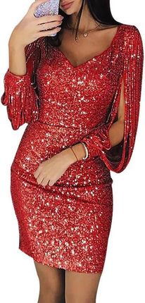 Sukienka cekinowa midi - Czerwony M