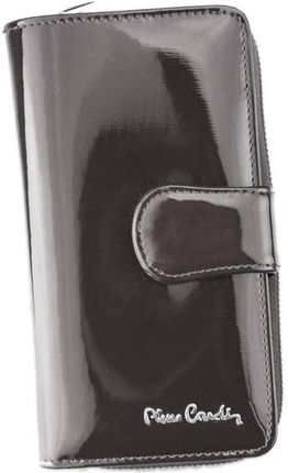 Pionowy, lakierowany portfel damski z opaską na zatrzask Pierre Cardin