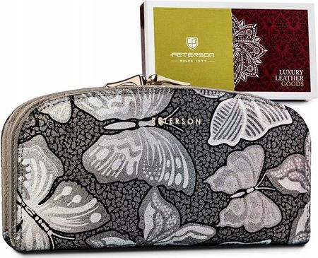 Skórzany portfel damski zdobiony holograficznymi motylami Peterson