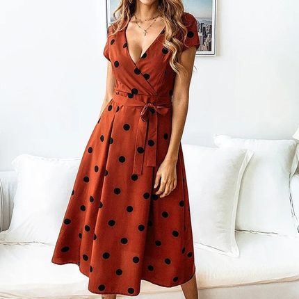 Elegancka sukienka w groszki - Czerwony M