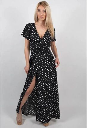 Długa sukienka z rozcięciem - Czarny 5XL