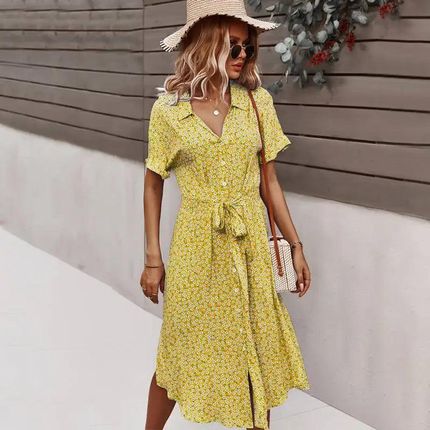Sukienka z wiązaniem - Żółty M
