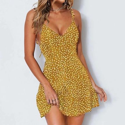 Sukienka w kropki na ramiączkach - Żółty L