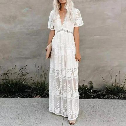 Długa sukienka w stylu boho - Biały S
