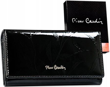 Duży damski portfel lakierowany z motywem liści, skóra naturalna Pierre Cardin