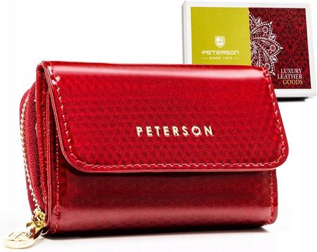 Mały, skórzany portfel damski na zatrzask i zamek Peterson