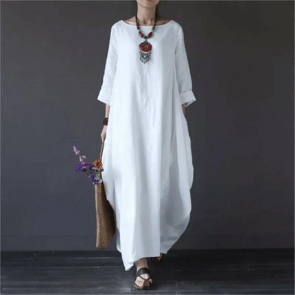 Długa luźna sukienka - Biały 5XL