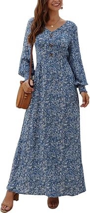 Sukienka maxi w kwiatowy wzór - Niebieski XL