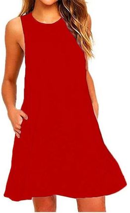 Jednokolorowa sukienka plażowa - Czerwony XXL