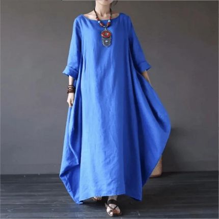 Długa luźna sukienka - Niebieski L
